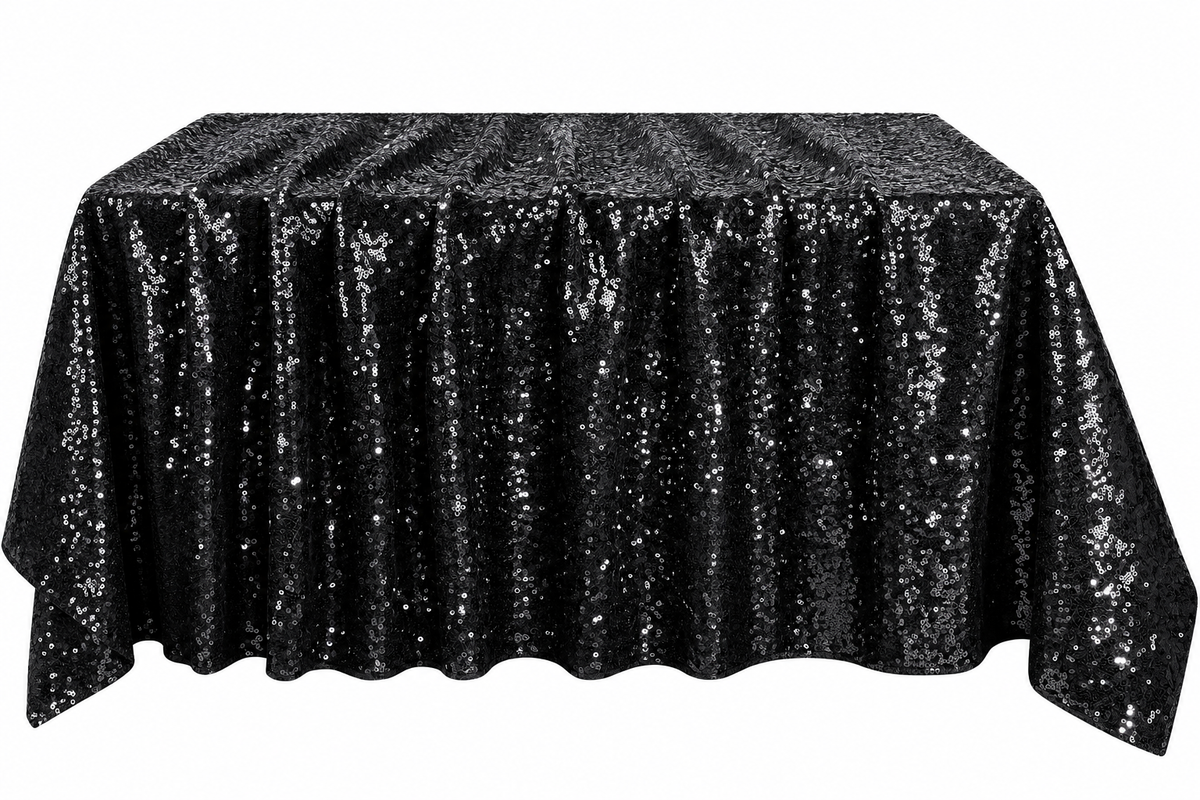 Schwarze Pailletten-Tischdecke | 225 × 150 cm