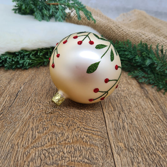 Mouth-Blown Bauble with hand-painted wildflowers with glitter paint