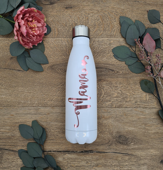 Rose Gold Name on a White Thermo Bottle
