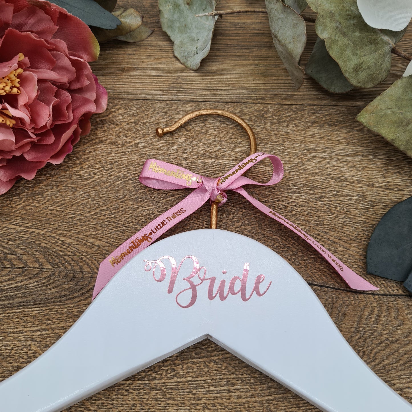 Copper & White Wedding Hanger with ROSE GOLD Name