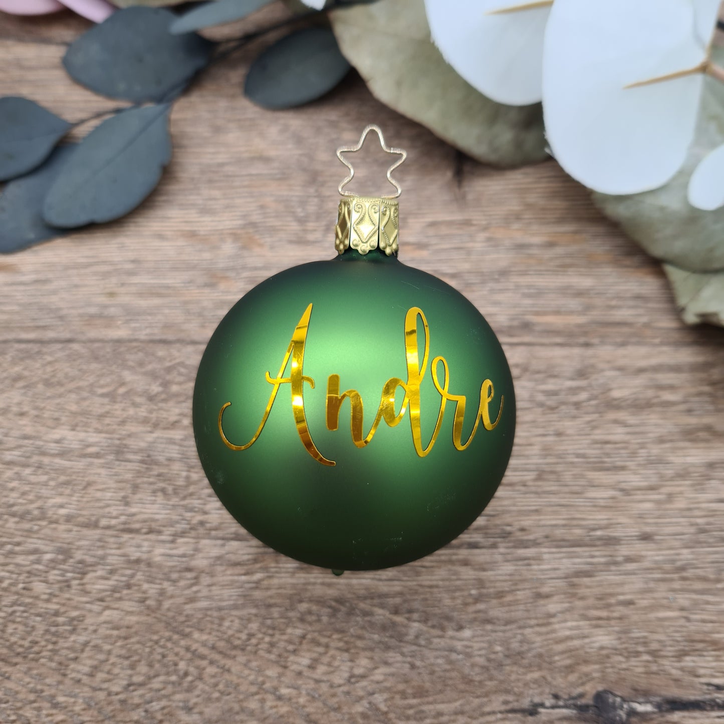 Metallic Gold Personalisation on Green Real Mouth-Blown Glass