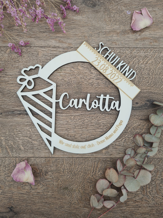 School child souvenir for the first day of school, enrollment, 1st class - wooden sign, laser engraved