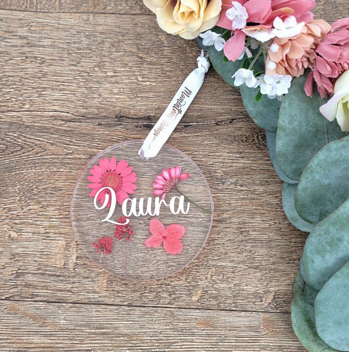 Echte gepresste Blumen Acryl Plexiglas Ornament Personalisiert