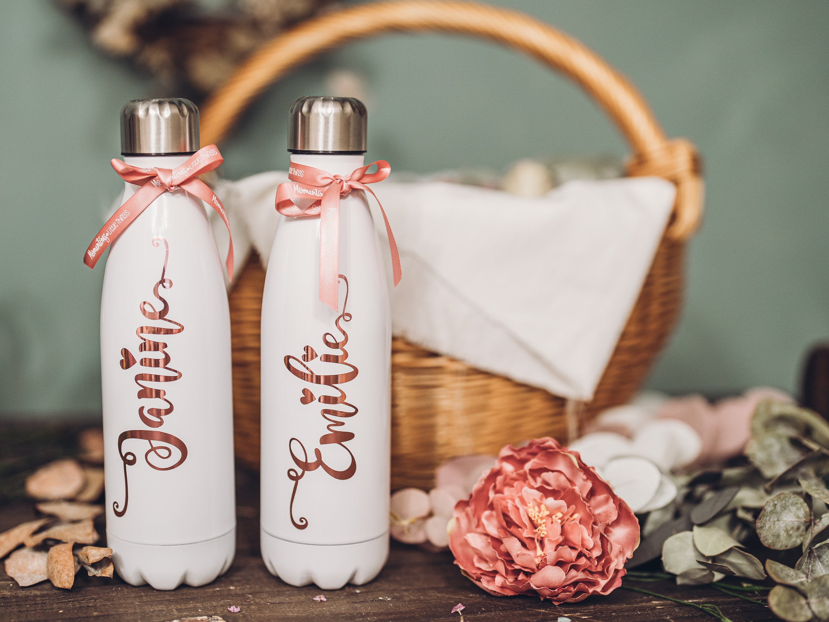 Rose Gold Name on a White Thermo Bottle