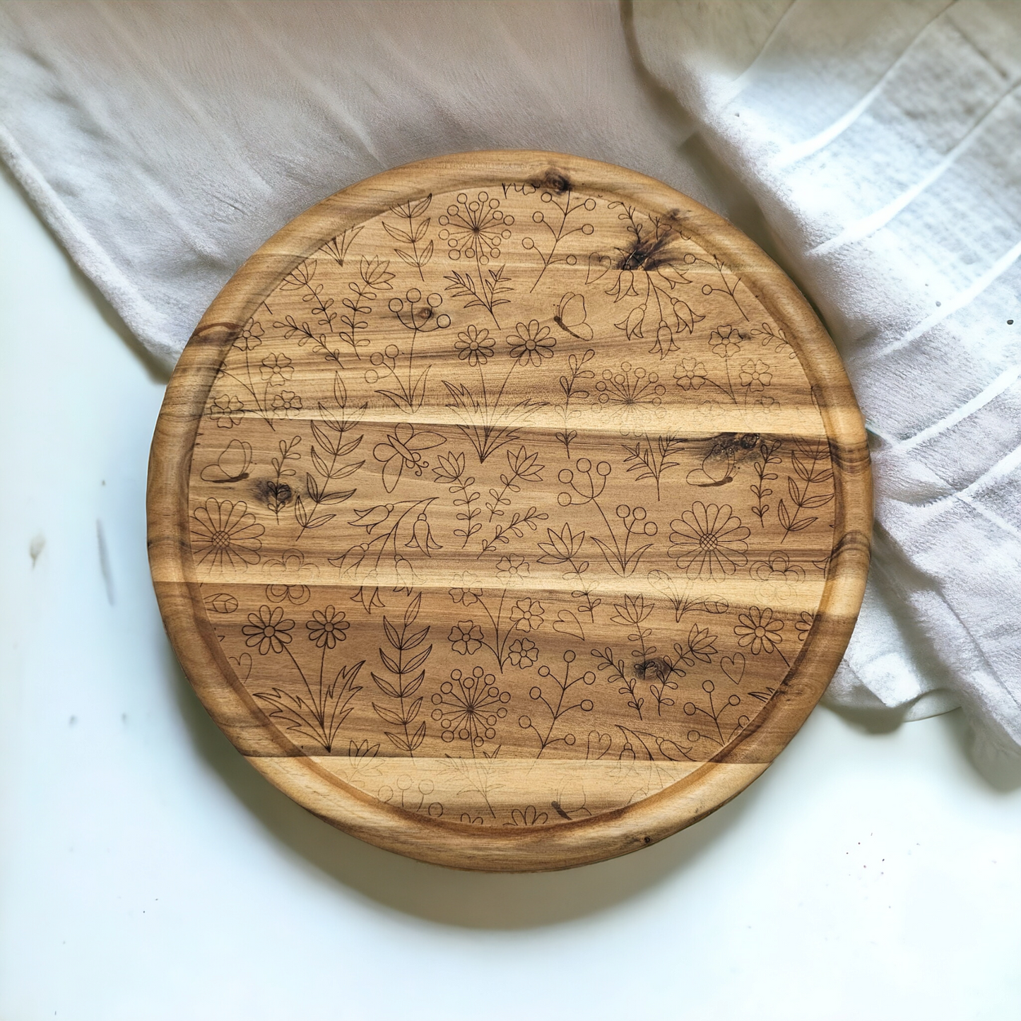 Wildflower Acacia Wooden Cutting Board 32cm