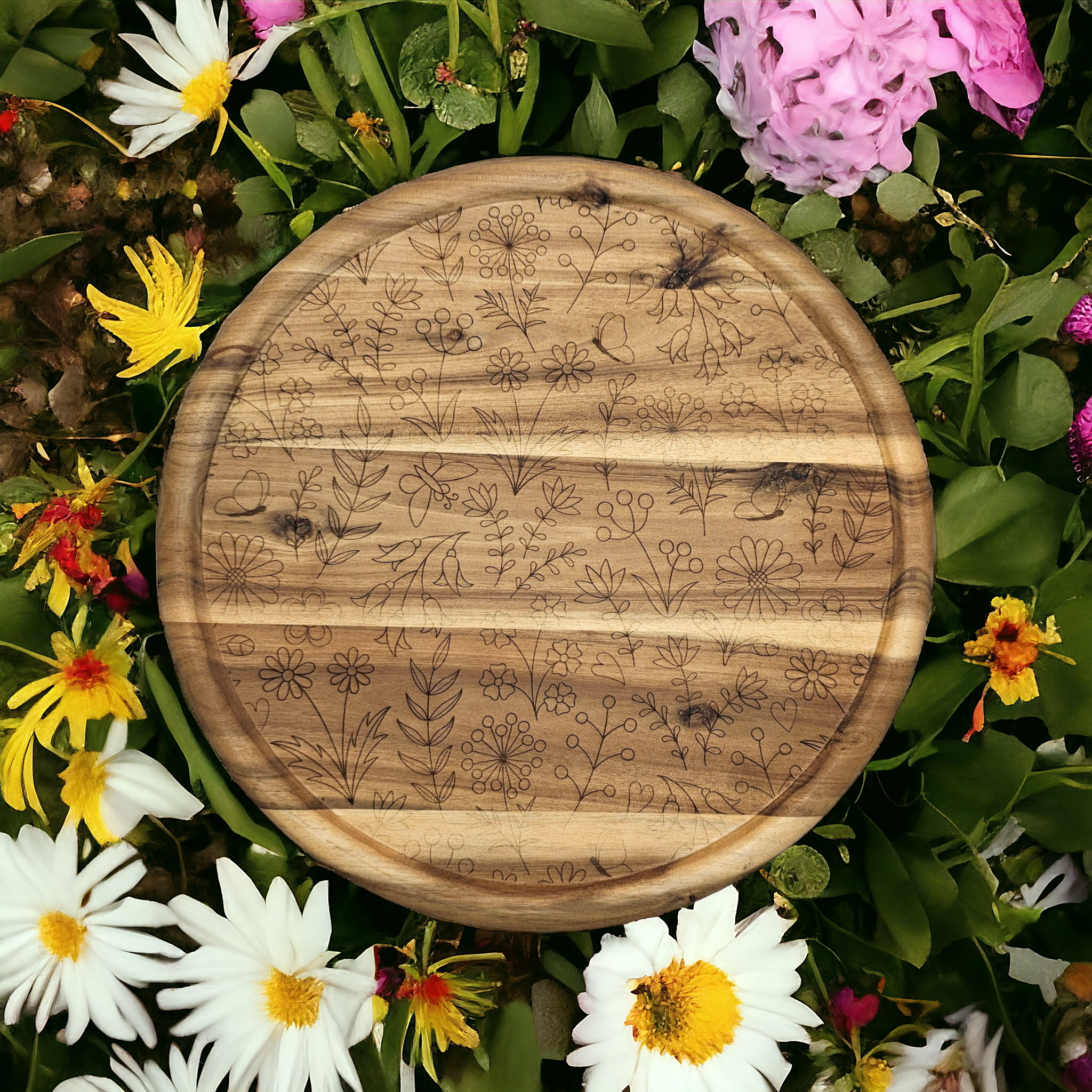 Wildflower Acacia Wooden Cutting Board 32cm