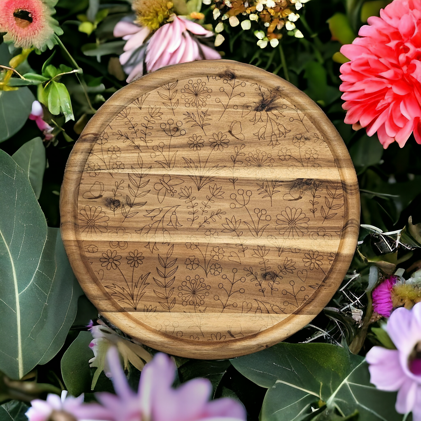 Wildflower Acacia Wooden Cutting Board 32cm