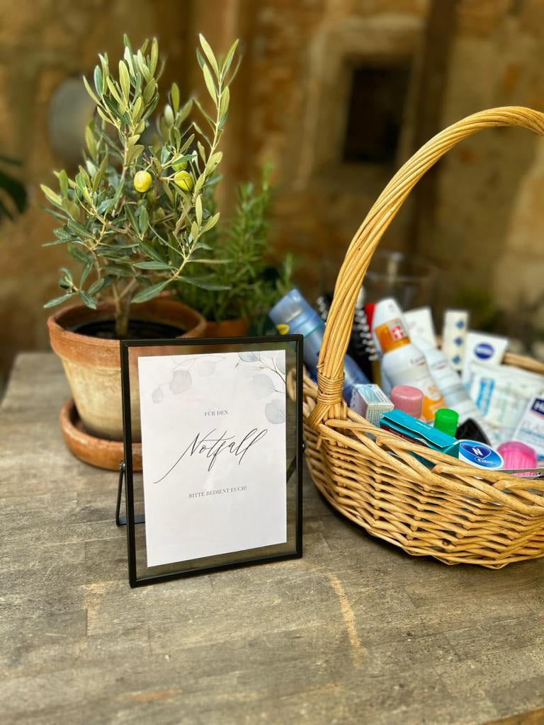 Elegantes Notfallkit-Schild A4 für Hochzeiten und besondere Anlässe – Perfekt für WC