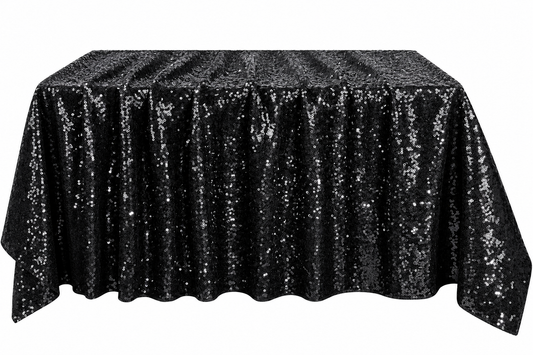 Schwarze Pailletten-Tischdecke | 225 × 150 cm