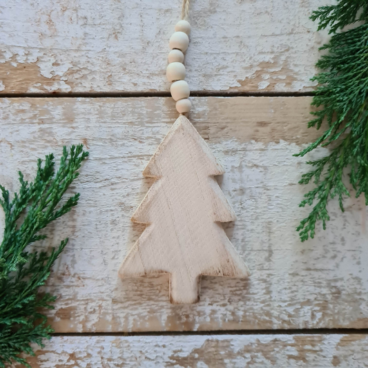 Set of 3 Natural Wood Christmas Tree Ornaments