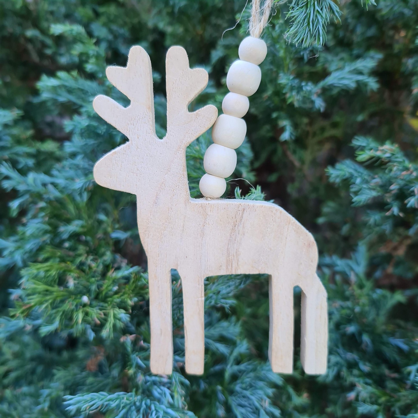 Set of 3 Natural Wood Christmas Tree Ornaments