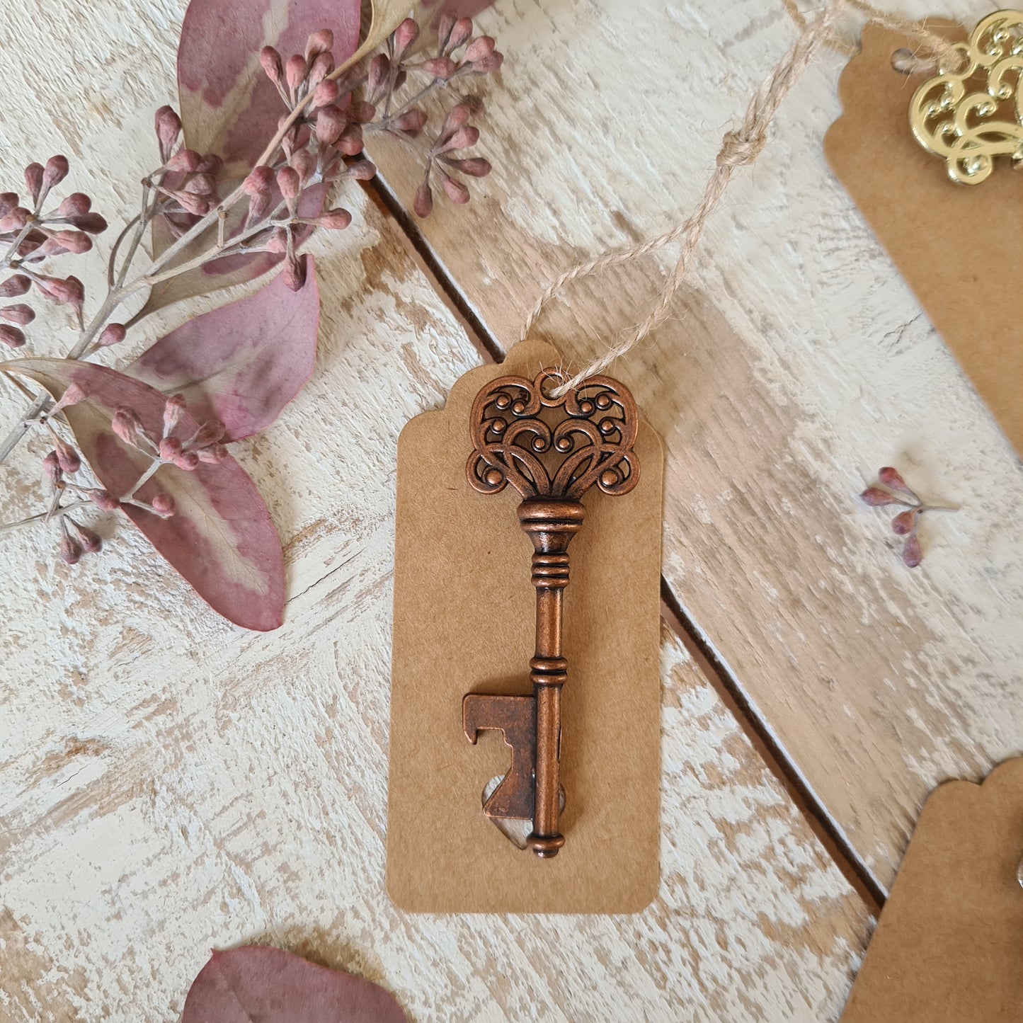 Vintage Copper Key Keyring Bottle Opener with Tag