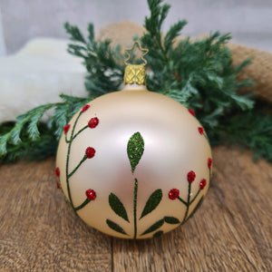 Mouth-Blown Bauble with hand-painted wildflowers with glitter paint