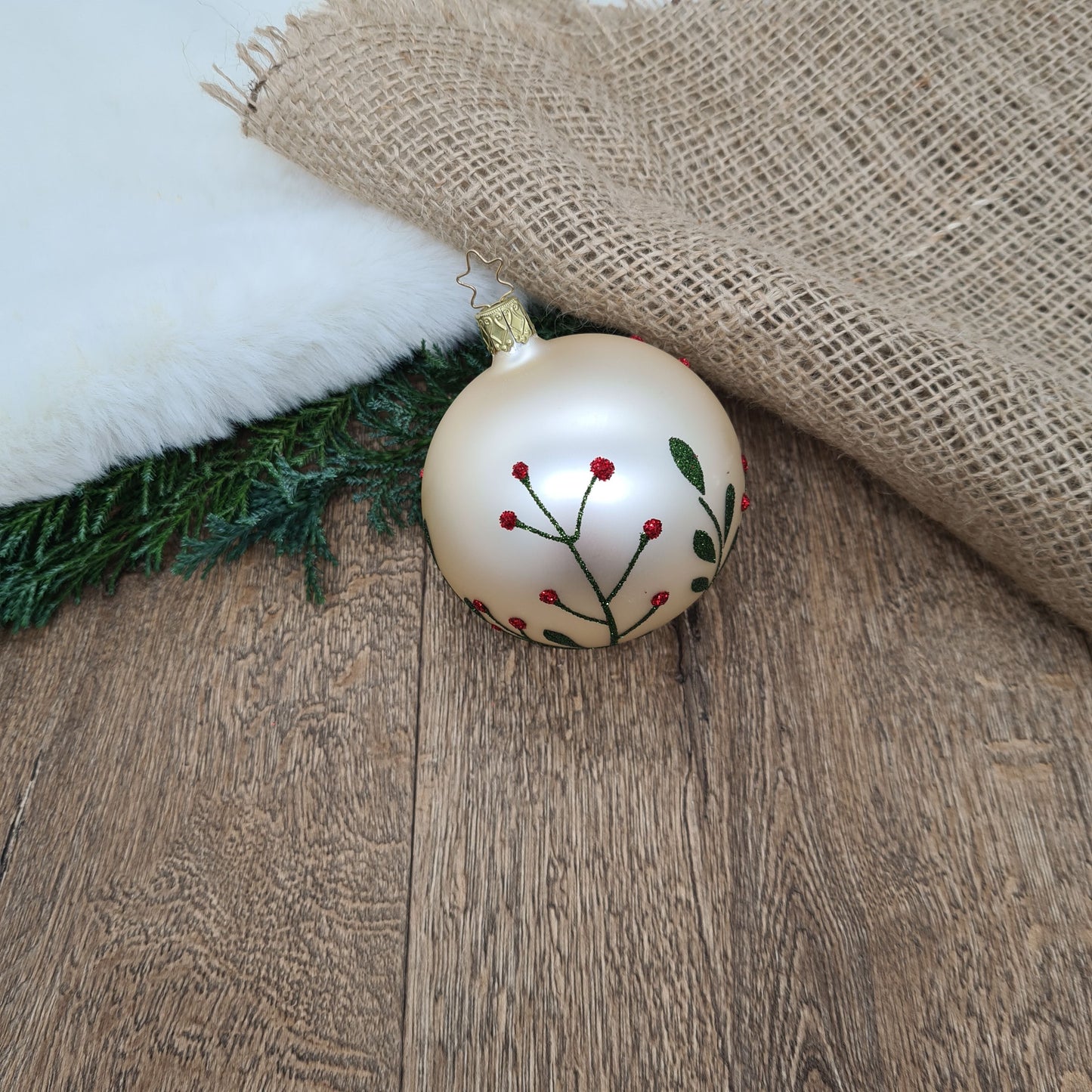 Mouth-Blown Bauble with hand-painted wildflowers with glitter paint