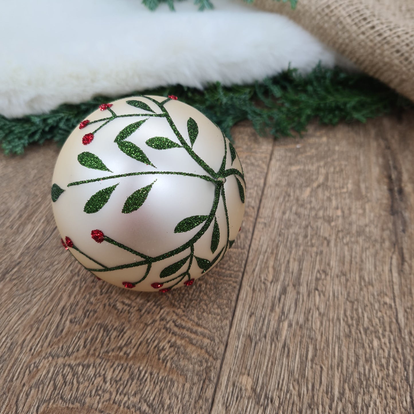 Mouth-Blown Bauble with hand-painted wildflowers with glitter paint