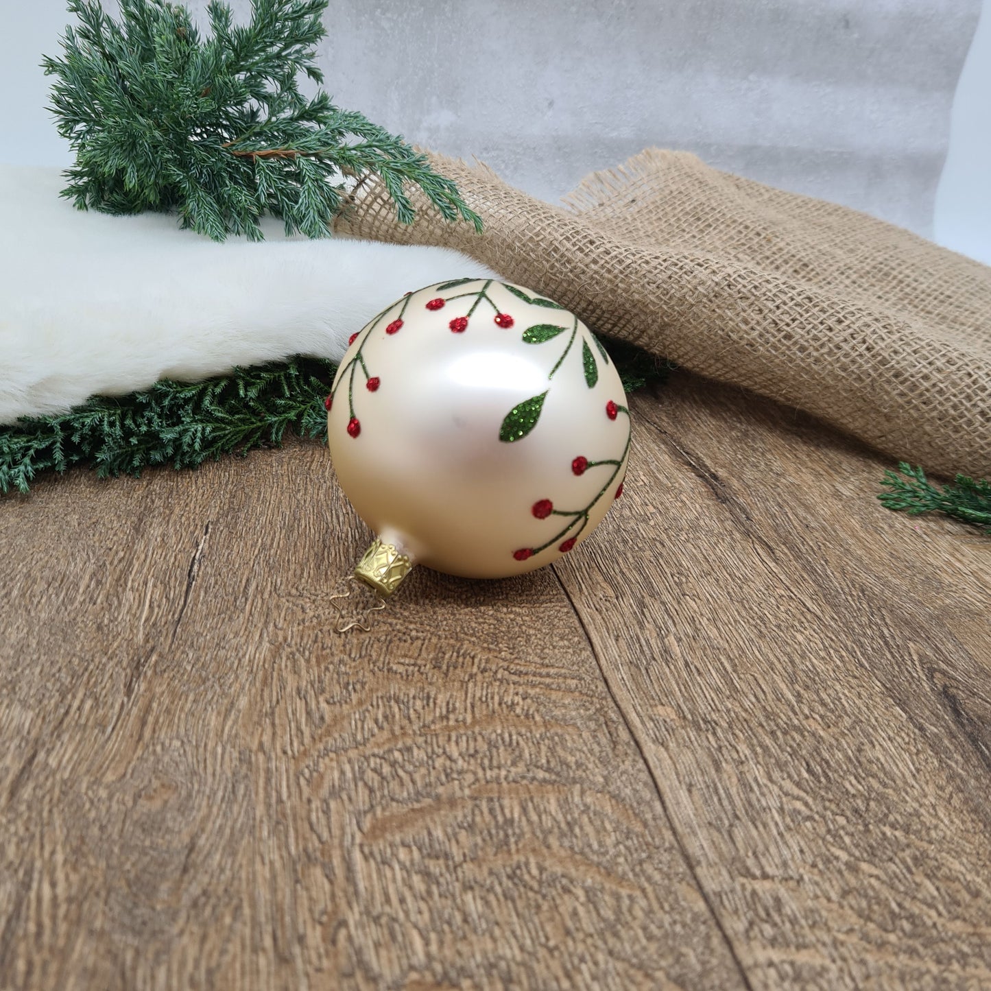 Mouth-Blown Bauble with hand-painted wildflowers with glitter paint