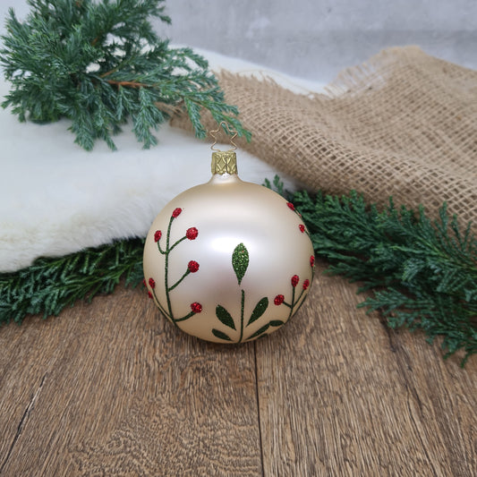 Mouth-Blown Bauble with hand-painted wildflowers with glitter paint