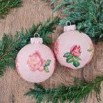 Carica l&#39;immagine nel visualizzatore di Gallery, Stunning Set of 2 Handmade Christmas Balls in Blush Pink with Floral Decoupage
