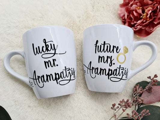 Set with "Future Mrs." and "Future Mr." Engagement, Bride-to-be and Groom Mugs