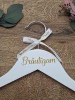 Load image into Gallery viewer, Personalized Wedding Hanger with Gold Text

