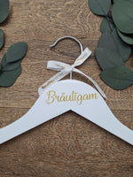 Load image into Gallery viewer, Personalized Wedding Hanger with Gold Text
