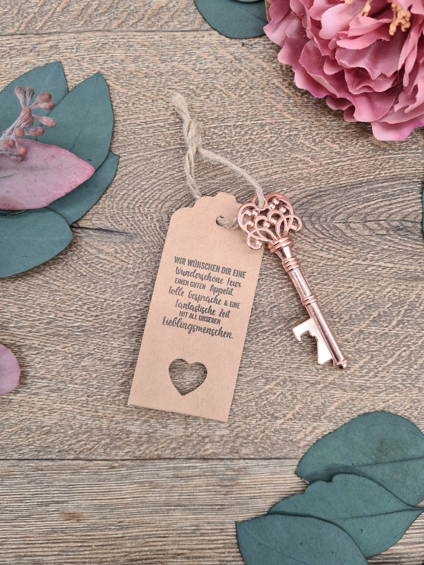 Vintage Rose Gold Keyring Bottle Opener with Tag