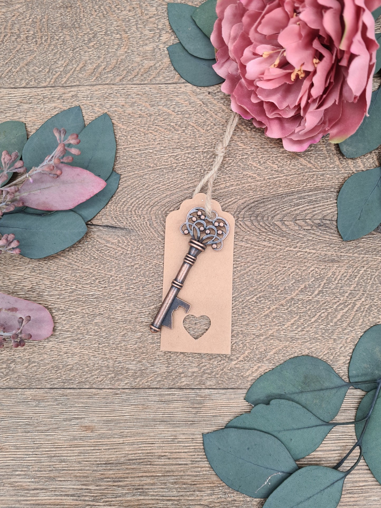 Vintage Copper Key Keyring Bottle Opener with Tag