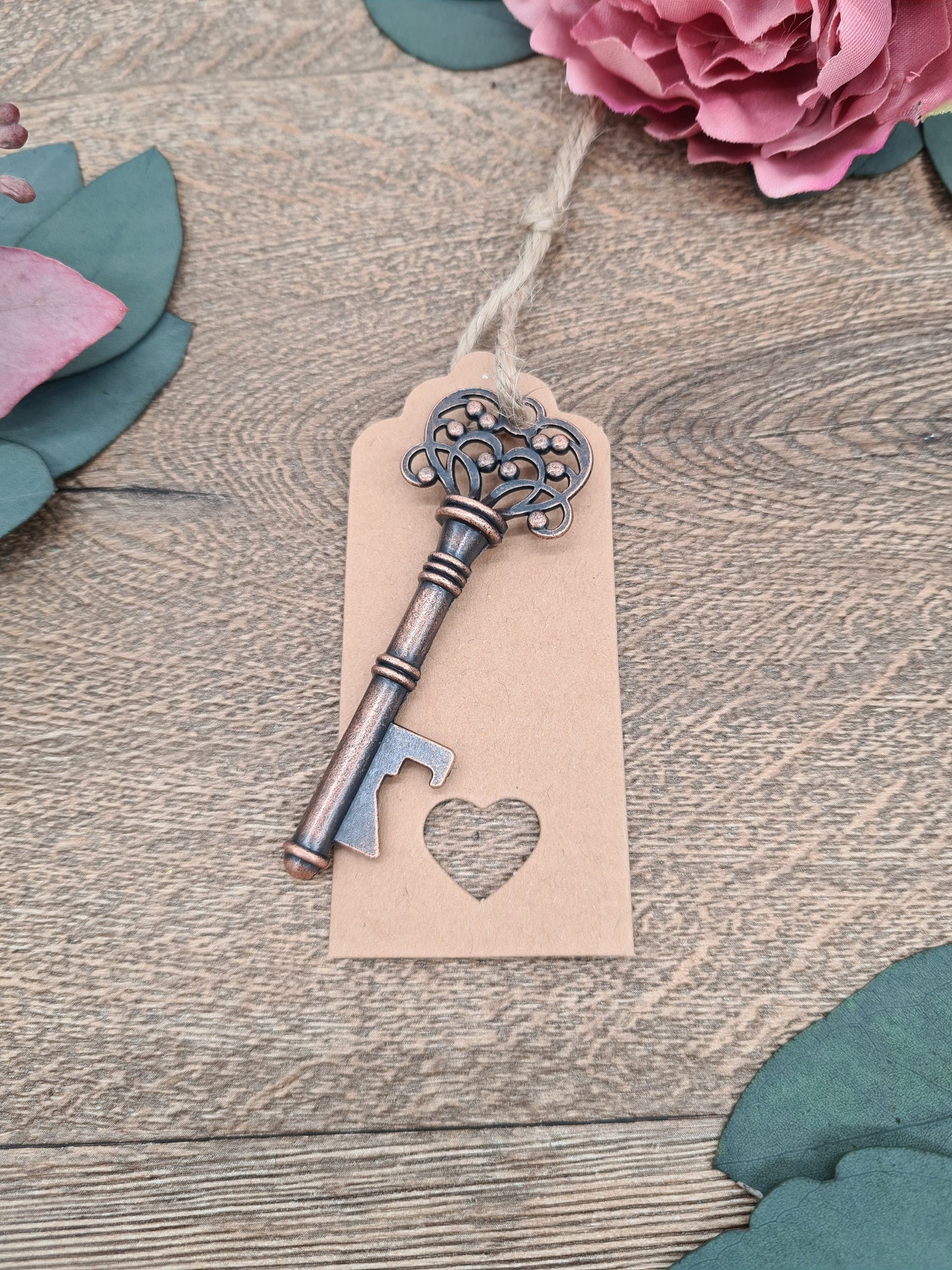 Vintage Copper Key Keyring Bottle Opener with Tag