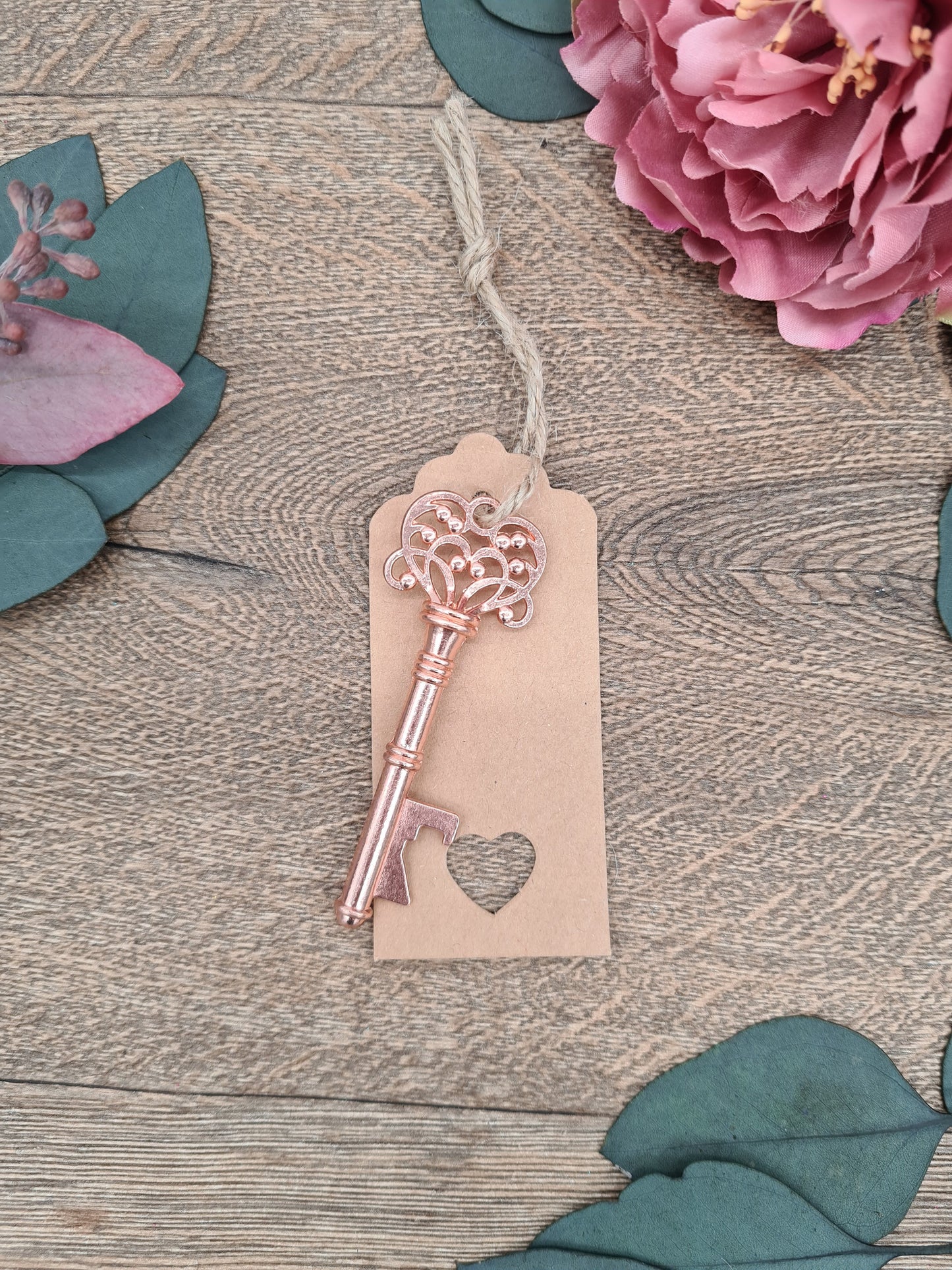 Vintage Rose Gold Keyring Bottle Opener with Tag
