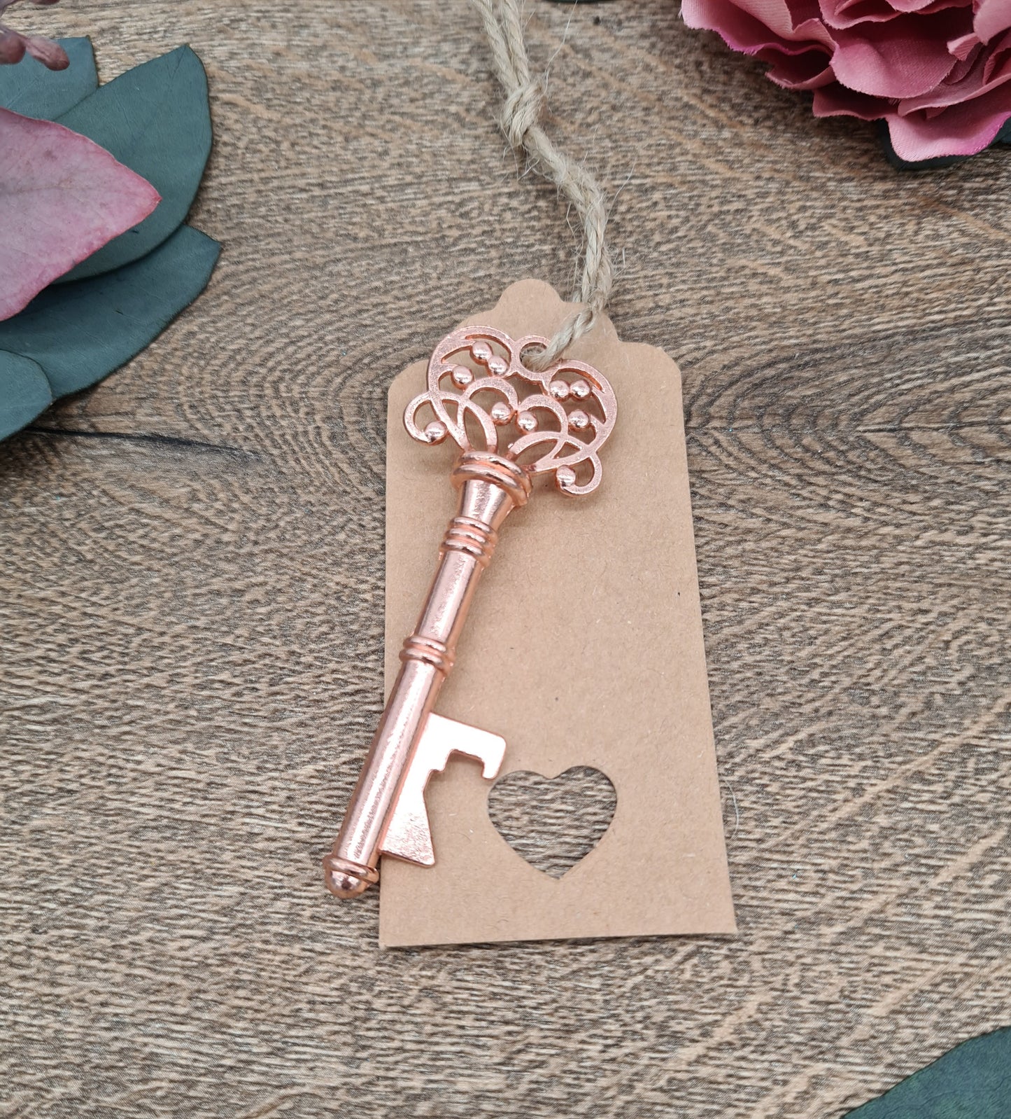 Vintage Rose Gold Keyring Bottle Opener with Tag