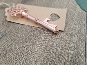 Vintage Rose Gold Key Keyring Bottle Opener with Tag