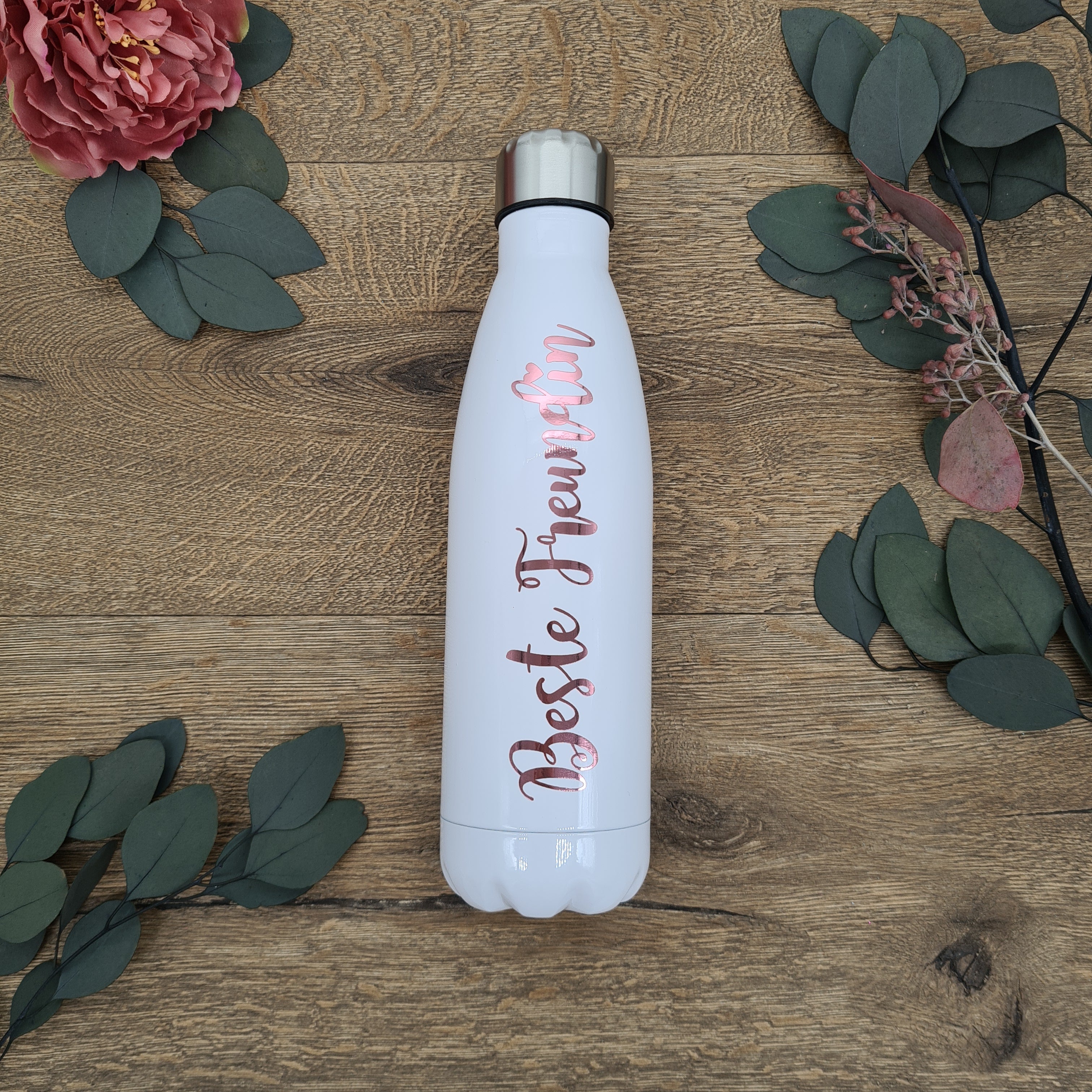 Rose Gold Name on a White Thermo Bottle