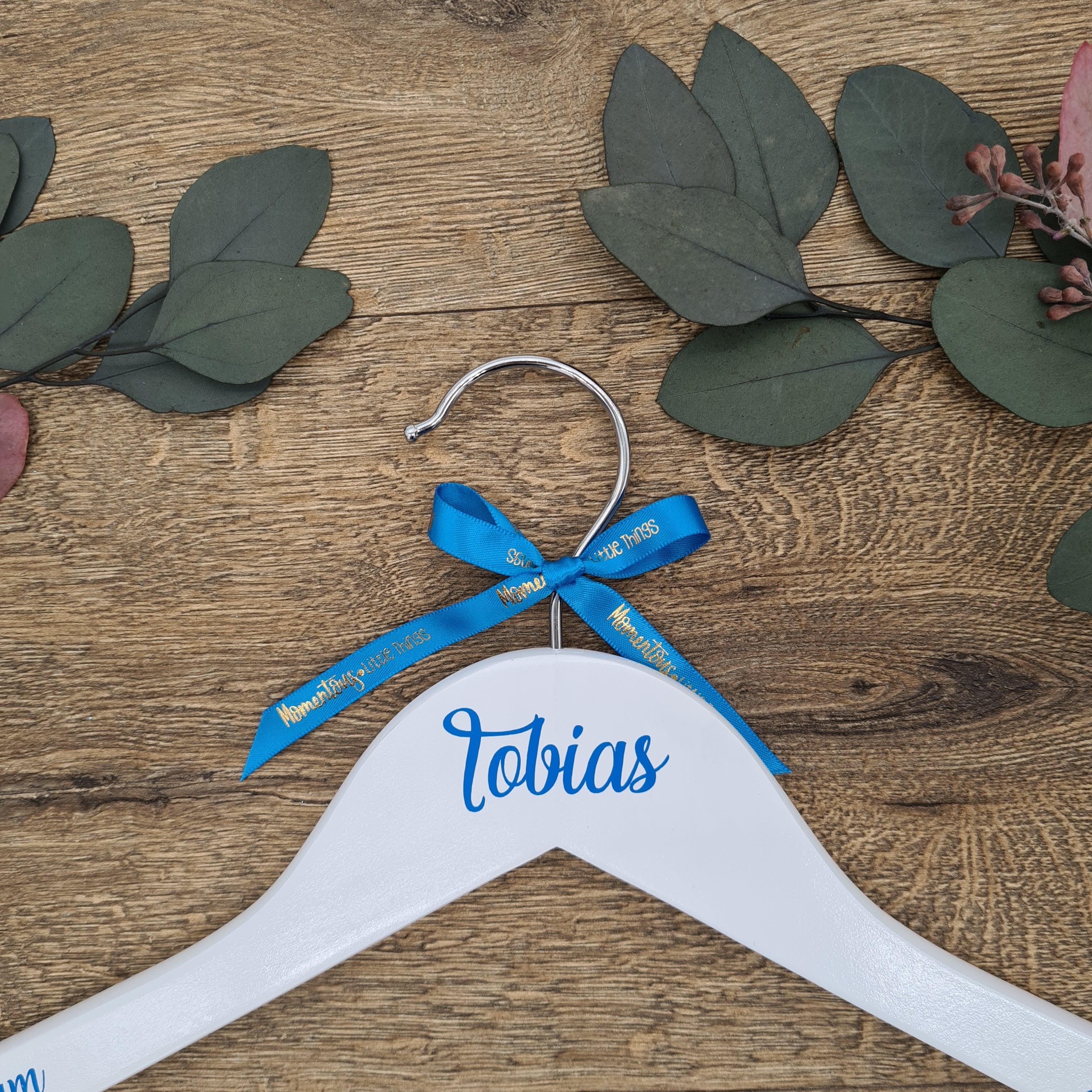 Personalized Wedding Hanger with Blue Text