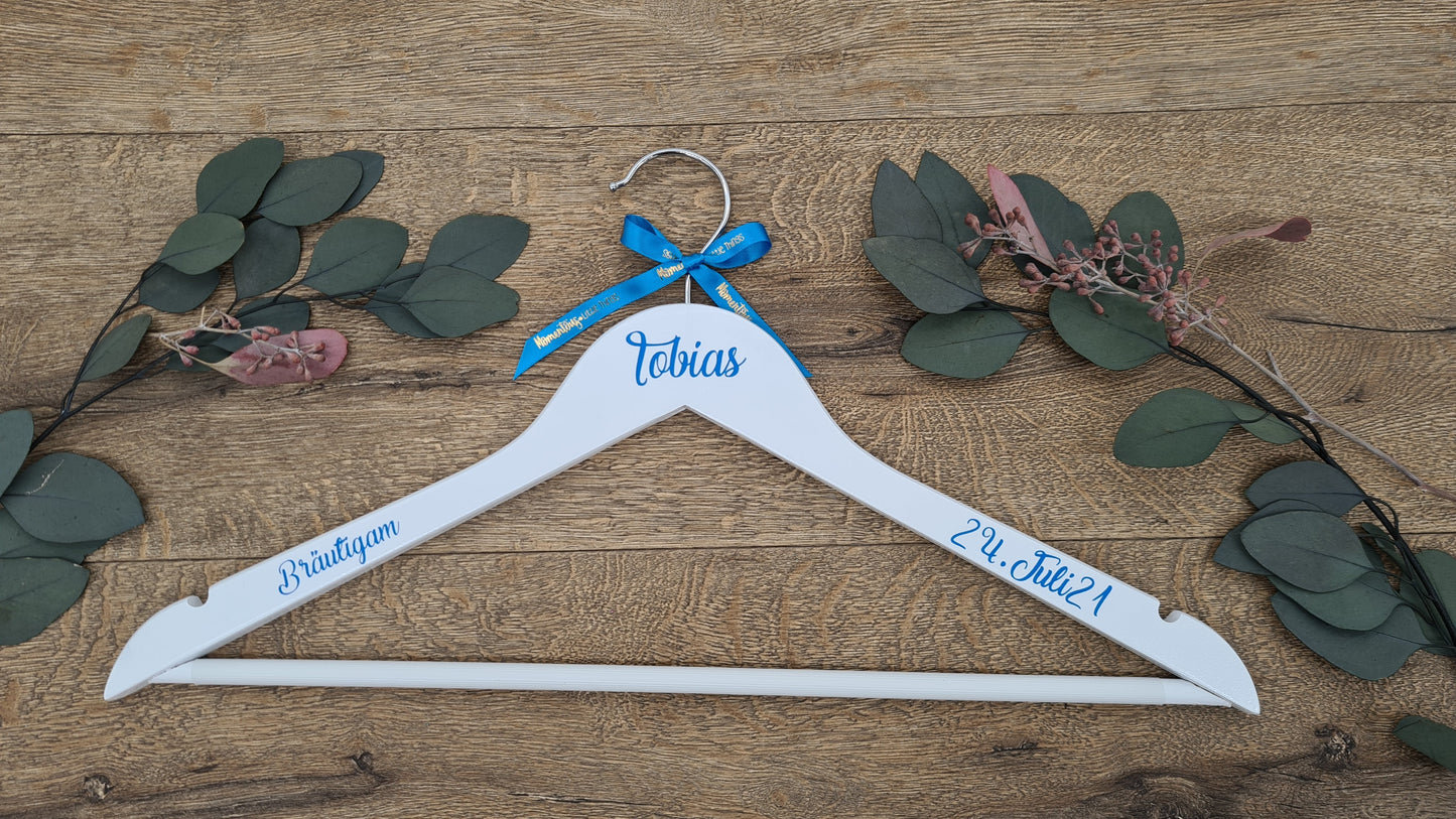 Personalised Wedding Hanger with Blue Text