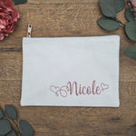 Load image into Gallery viewer, Pink Glitter Personalization on White Eco-Friendly Cotton Cosmetic Make Up Bag
