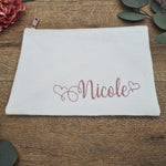 Load image into Gallery viewer, Pink Glitter Personalization on White Eco-Friendly Cotton Cosmetic Make Up Bag
