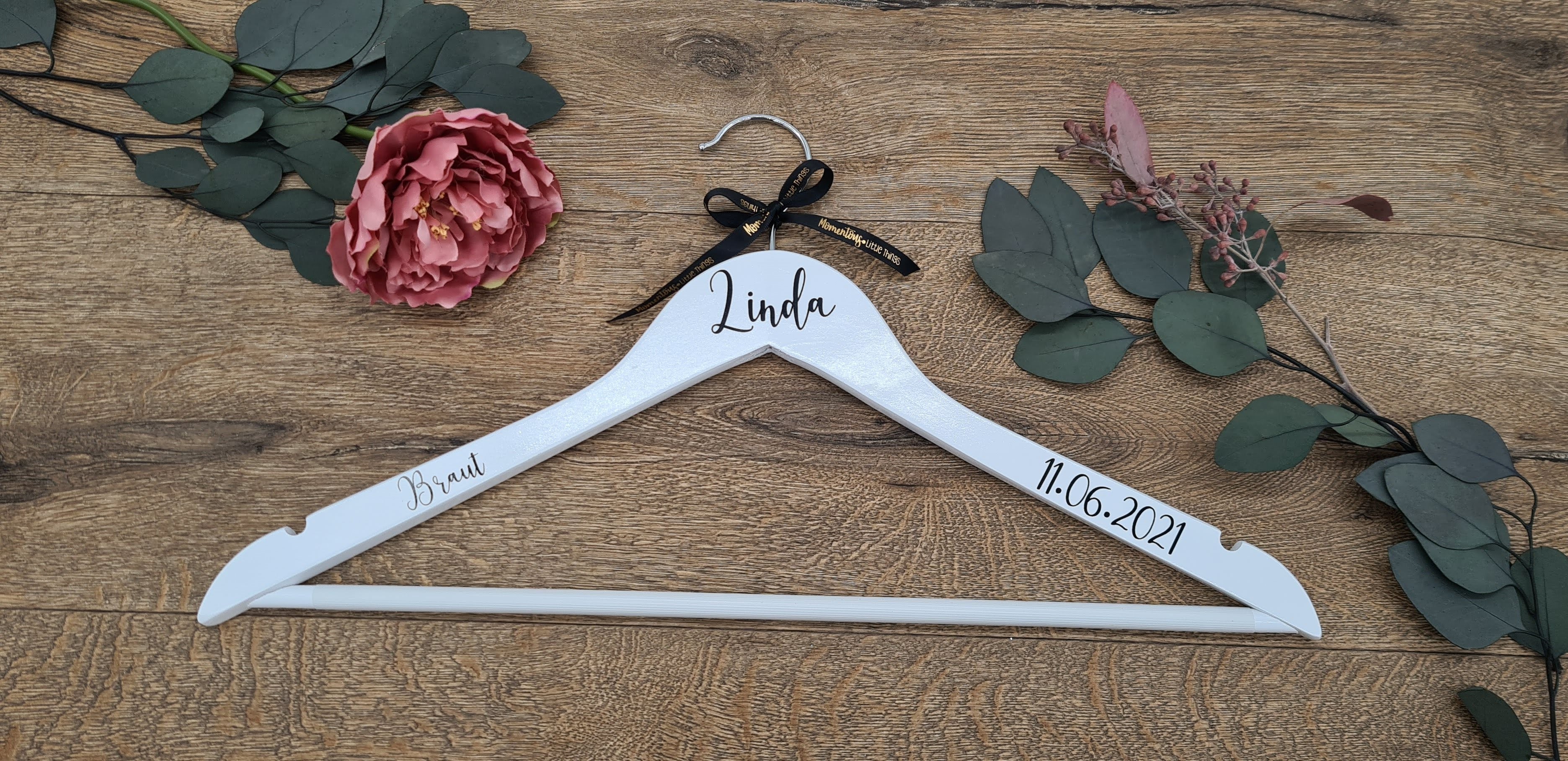 Personalised Wedding Dress Hanger with Black Text