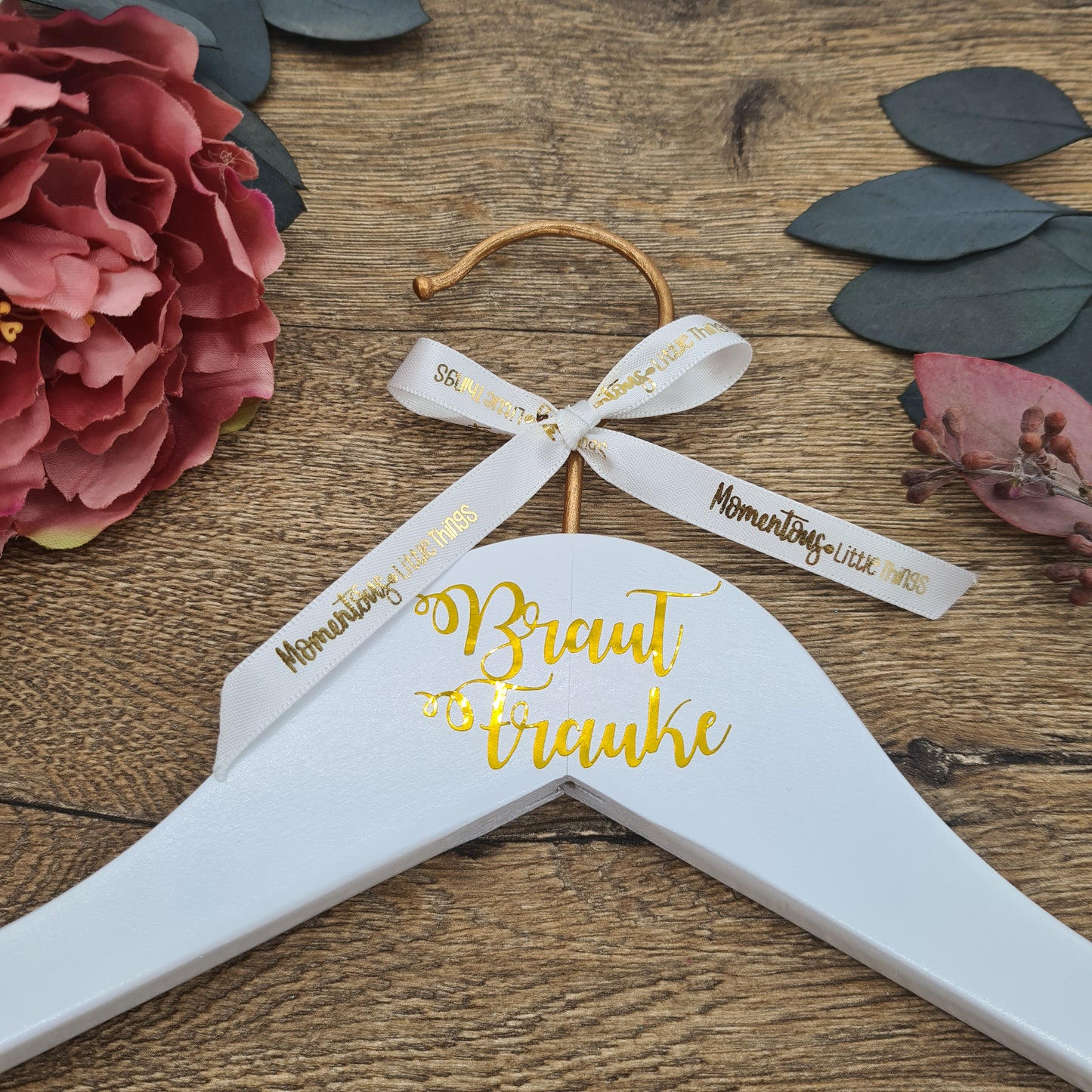 Copper & White Wedding Hanger with METALLIC Gold Name