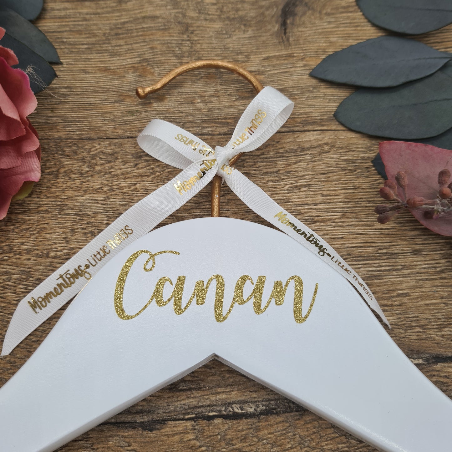 Kupfer & Weißer Hochzeitsbügel mit GLITTER Gold Name