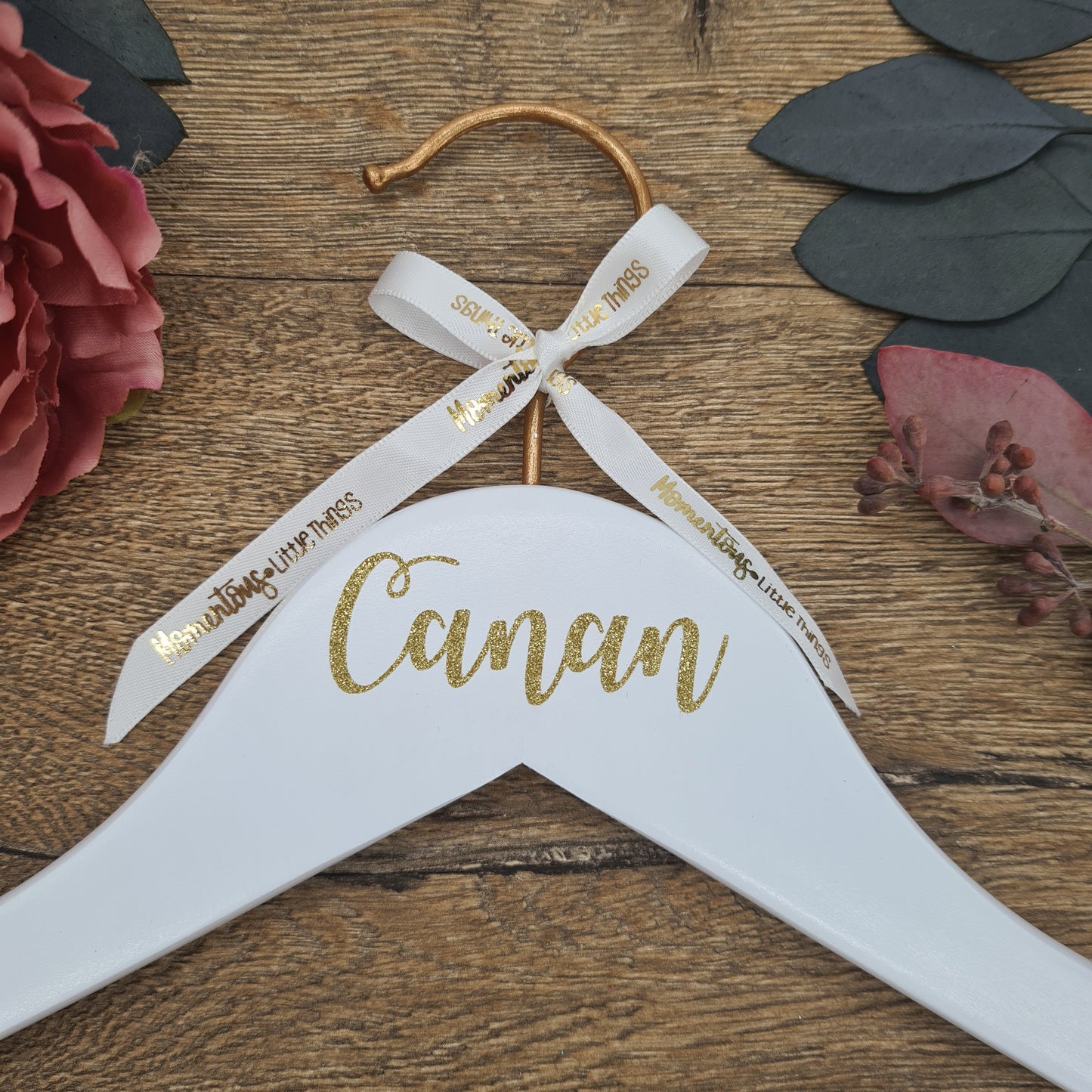 Kupfer & Weißer Hochzeitsbügel mit GLITTER Gold Name