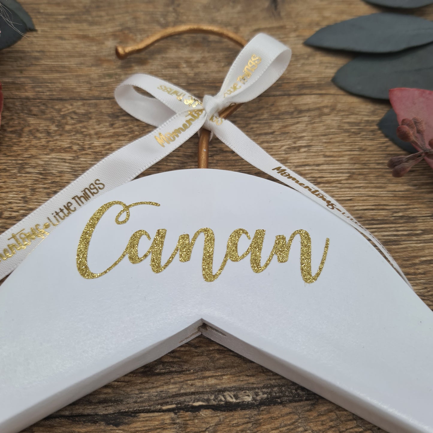 Kupfer & Weißer Hochzeitsbügel mit GLITTER Gold Name