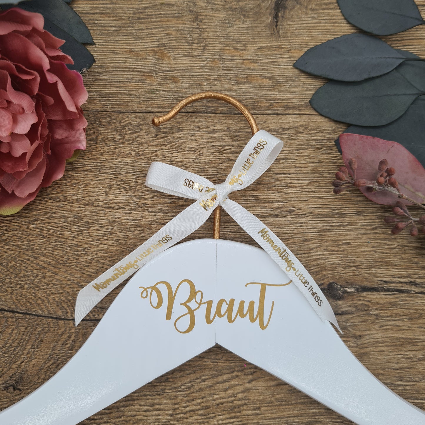Copper & White Wedding Hanger with GOLD Name