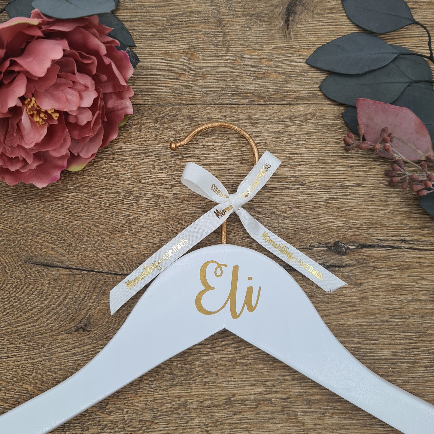 Copper & White Wedding Hanger with GOLD Name
