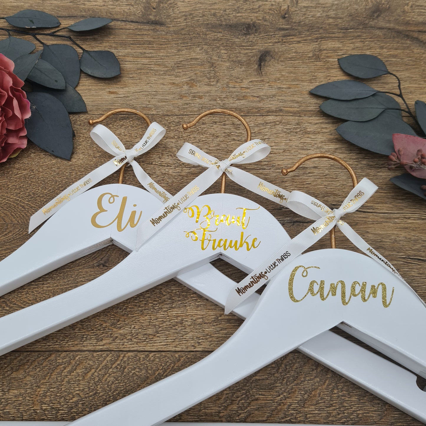 Kupfer & Weißer Hochzeitsbügel mit GLITTER Gold Name