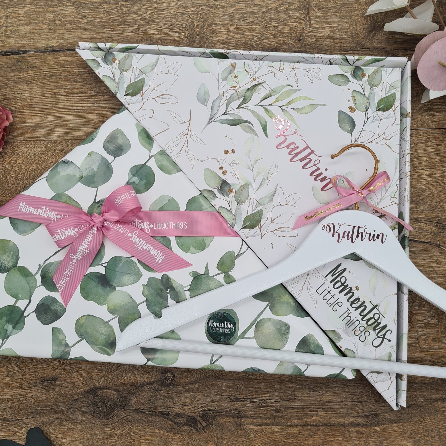 Kupfer & Weißer Hochzeitsbügel mit GLITTER Gold Name