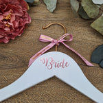 Load image into Gallery viewer, Copper &amp; White Wedding Hanger with ROSE GOLD Name
