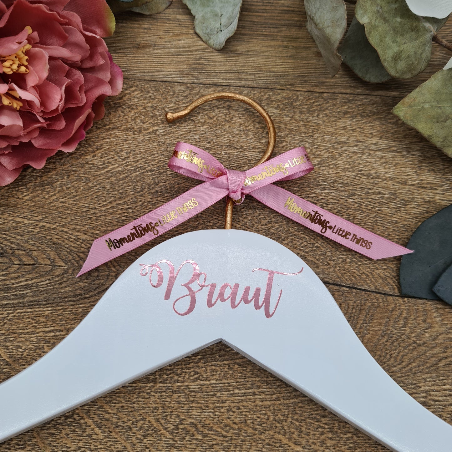 Copper & White Wedding Hanger with ROSE GOLD Name