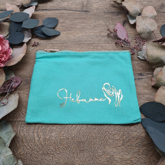 "Hebamme" Geschenk | Grüne Baumwolltasche mit Metallic-Gold