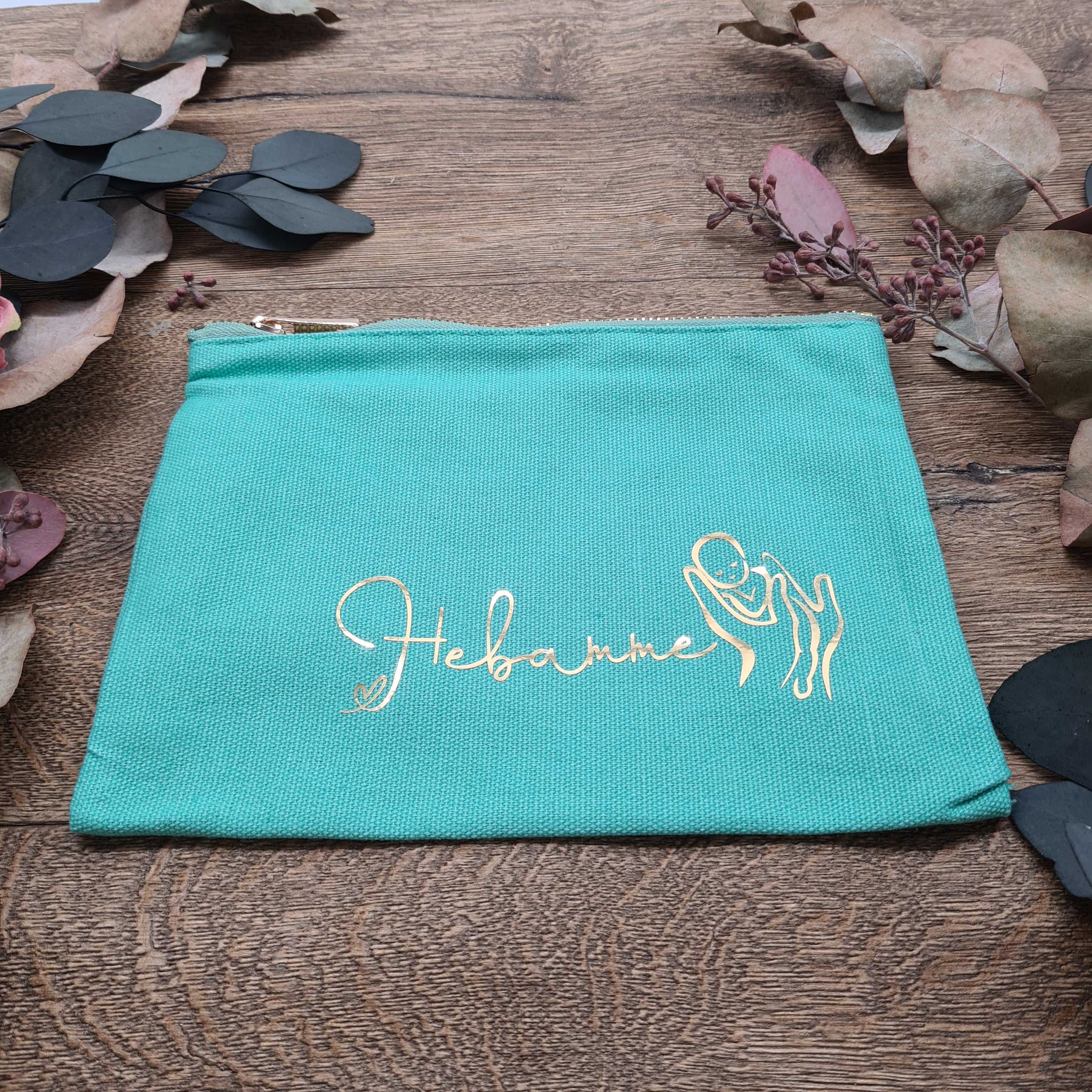 "midwife" gift | Green cotton bag with metallic gold