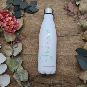 Midwife gift, Mint Green "Hebamme" on a White Thermo Bottle